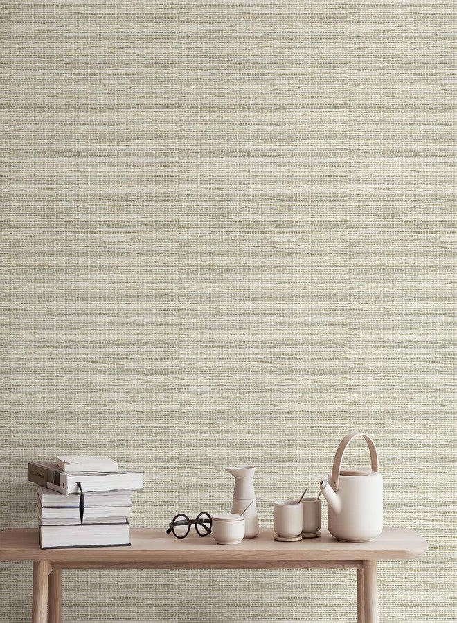 JiffDiff Grasscloth Wallpaper Peel and Stick,17.3"x472" Cream Grassweave Stick on Wallpaper Textured Self Adhesive Wallpaper Contact Paper - Image 5